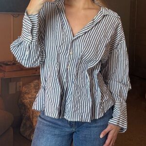 Abercrombie & Fitch Blue and White Striped Button Down Shirt